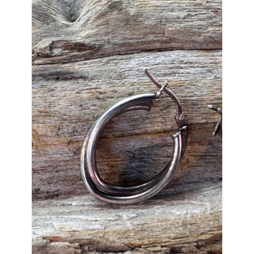 925 Sterling Silver Hoop Earrings 1 Inch Oval Hinged Hoops Lightweight Classic - Picture 3 of 6